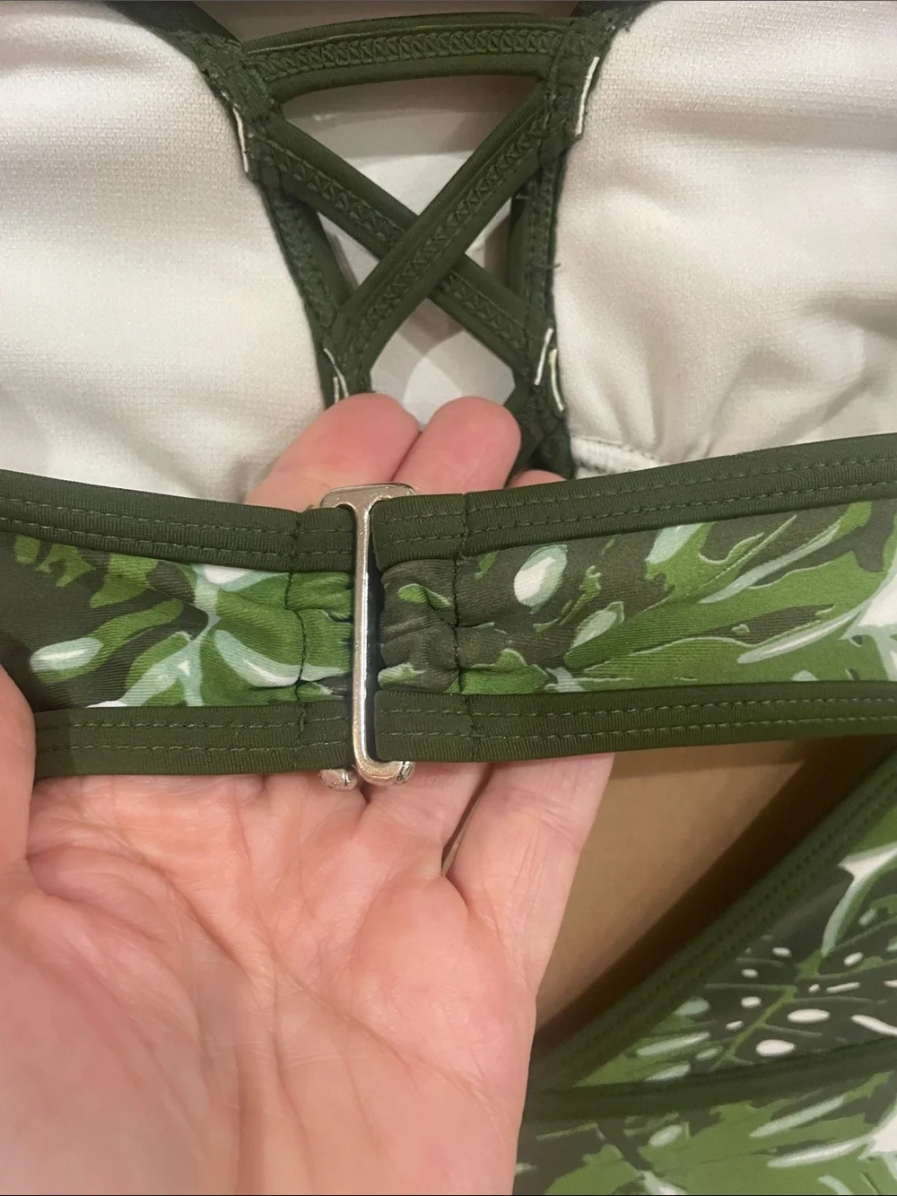 🍉 Adore Me Olive Green Tropical Lace-Up One-Piece Swimsuit